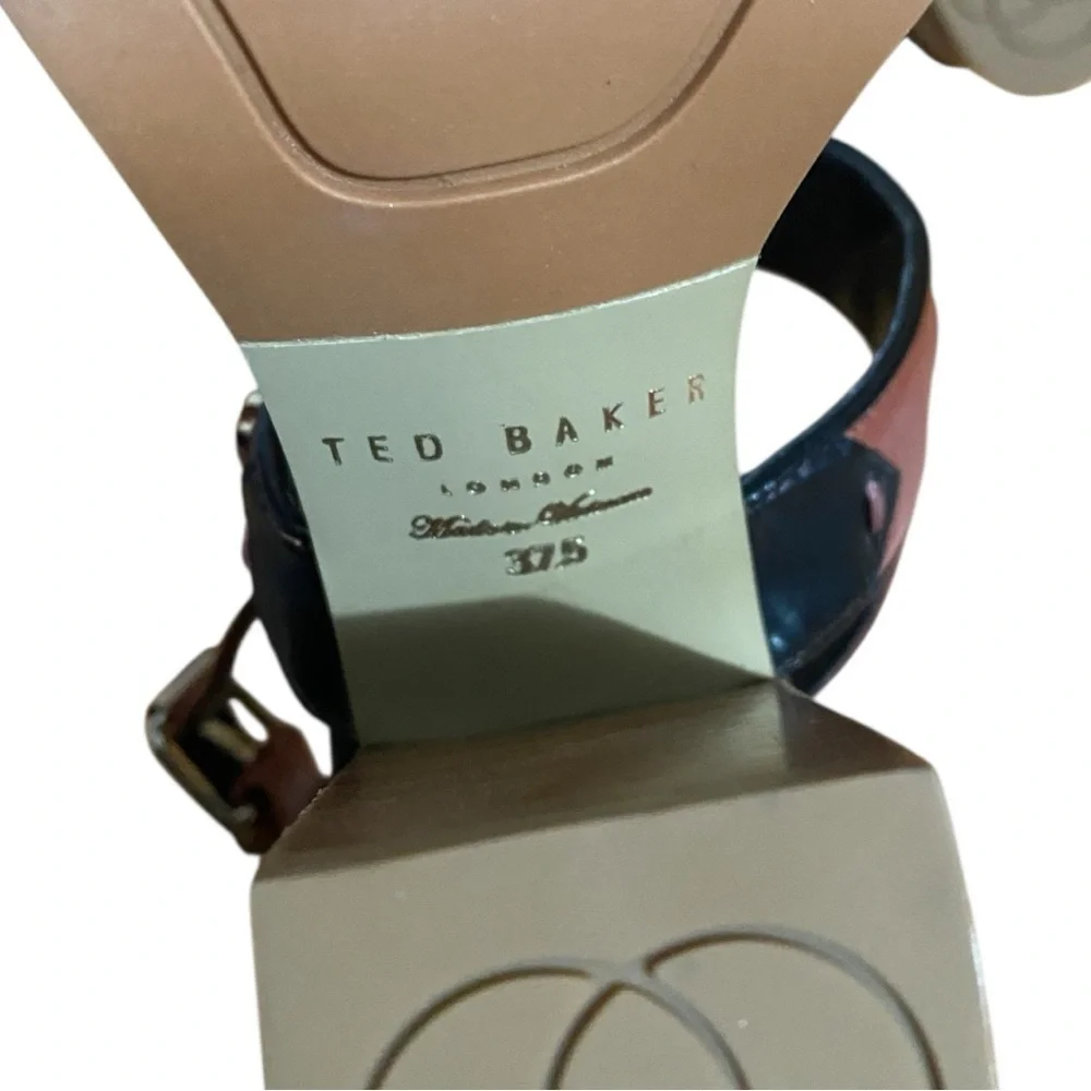 Ted Baker London Colour by Numbers Buckle Brown and Black Block Heeled Sandals
